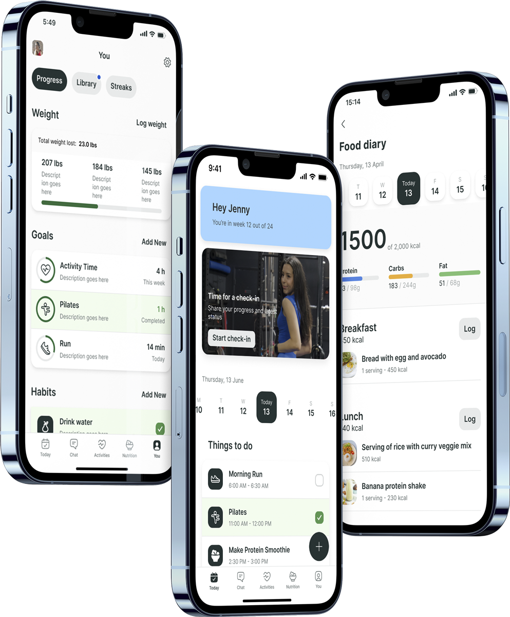 A mockup of the coaching app showcasing the features.